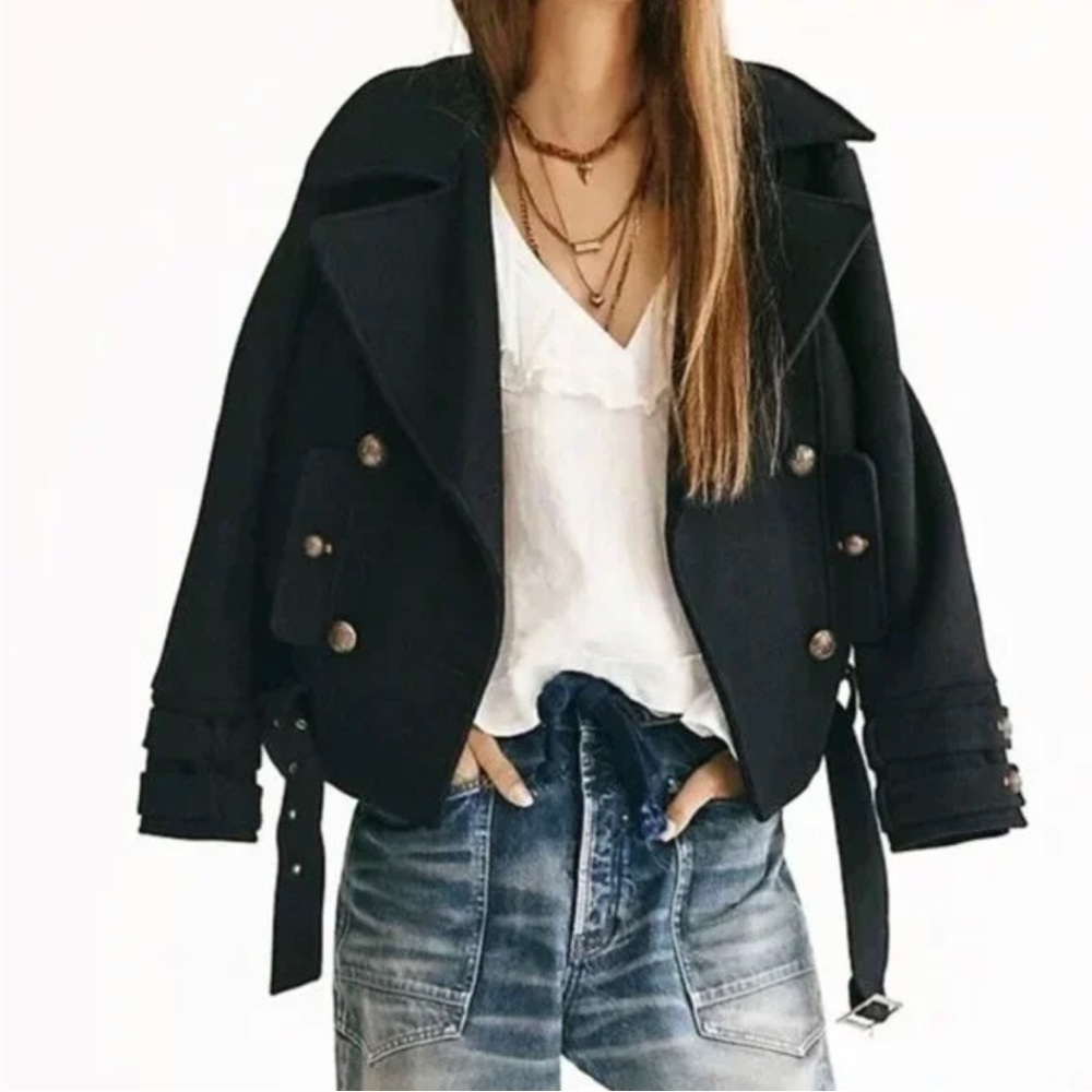 Free People Cecelia Peacoat Military Wool Jacket in Black - Picture 3 of 7